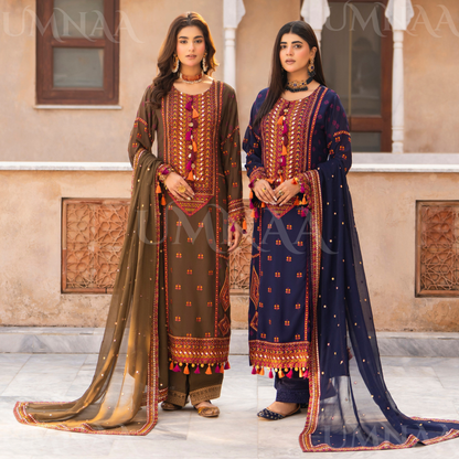 F-495 "Hayat" Embroidered Georgette Chiffon 3 Pc Collection