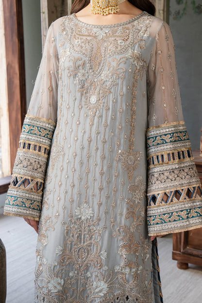 Ice Grey & Tame Teal | Embroidered Chiffon | Luxury Pret | 3 Pc | Ready to Wear | IMROZIA
