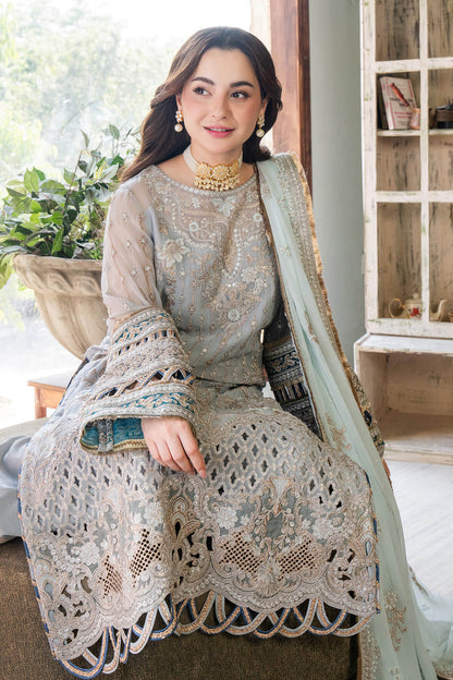 Ice Grey & Tame Teal | Embroidered Chiffon | Luxury Pret | 3 Pc | Ready to Wear | IMROZIA