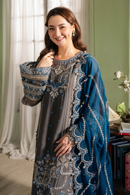 Serica Dark Grey & Blue | Embroidered Chiffon | Luxury Pret | 3 Pc | Ready to Wear | IMROZIA