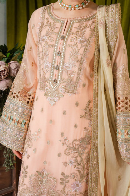 Peach & Cream | Embroidered Chiffon | Luxury Pret | 3 Pc | Ready to Wear | IMROZIA