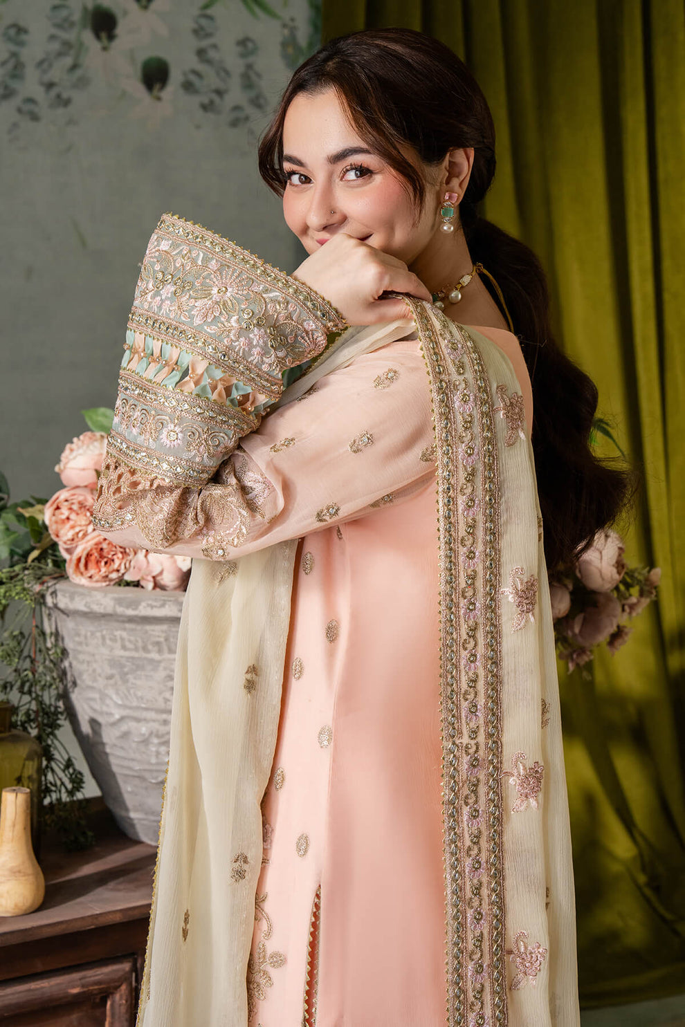 Peach & Cream | Embroidered Chiffon | Luxury Pret | 3 Pc | Ready to Wear | IMROZIA