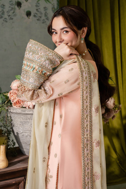 Peach & Cream | Embroidered Chiffon | Luxury Pret | 3 Pc | Ready to Wear | IMROZIA
