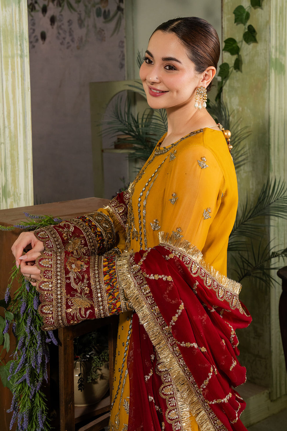 Yellowish Orange & Red | Embroidered Chiffon | Luxury Pret | 3 Pc | Ready to Wear | IMROZIA