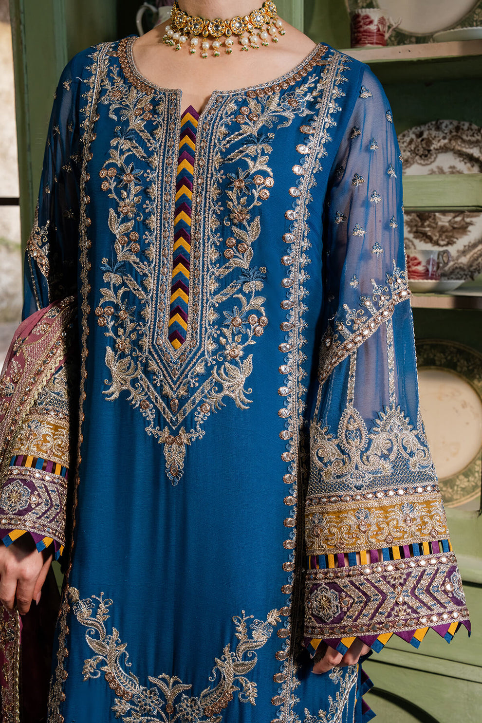 Blue & Dark Mauve | Embroidered Chiffon | Luxury Pret | 3 Pc | Ready to Wear | IMROZIA