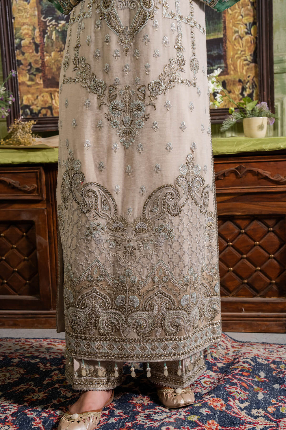 Cream & Mint | Embroidered Chiffon | Luxury Pret | 3 Pc | Ready to Wear | IMROZIA