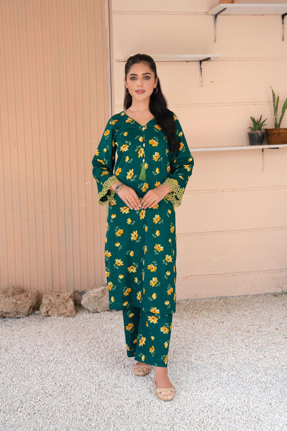 2- Piece Stitched Slub khaddar Outfit By RANIYA.H