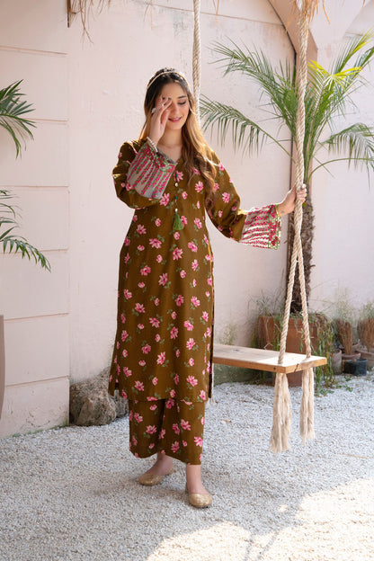2- Piece Stitched Slub khaddar Outfit By RANIYA.H