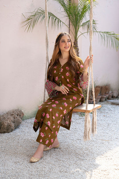 2- Piece Stitched Slub khaddar Outfit By RANIYA.H