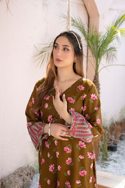 2- Piece Stitched Slub khaddar Outfit By RANIYA.H
