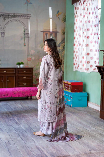 (Light Lavender) Embroidered 3 Pc Lawn Dress-Raniya.h