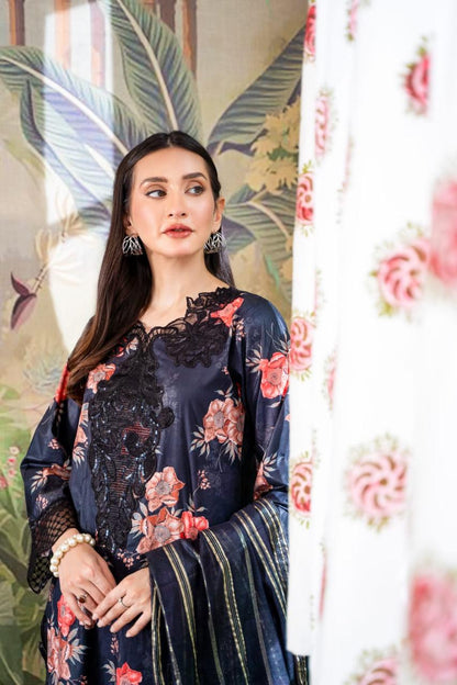 (Black) Embroidered 3 Pc Lawn Dress-Raniya.h