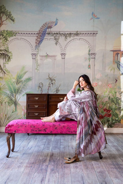 (Light Lavender) Embroidered 3 Pc Lawn Dress-Raniya.h