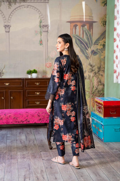 (Black) Embroidered 3 Pc Lawn Dress-Raniya.h