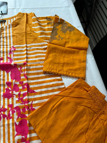 Tangerine 3 Pc Ready to wear Printed Lawn Dress - Saphron