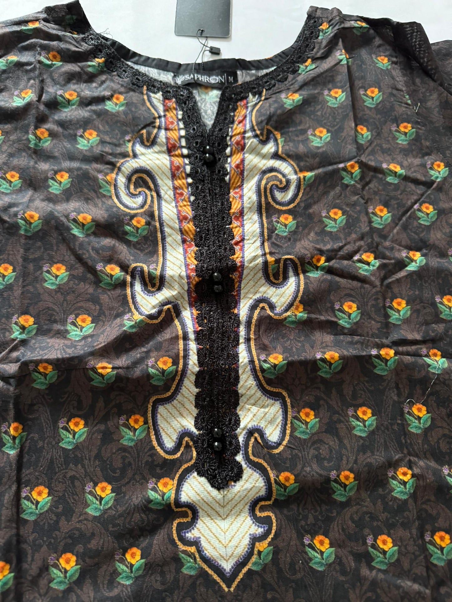 Black 3 Pc Ready to wear Printed Lawn Dress - Saphron