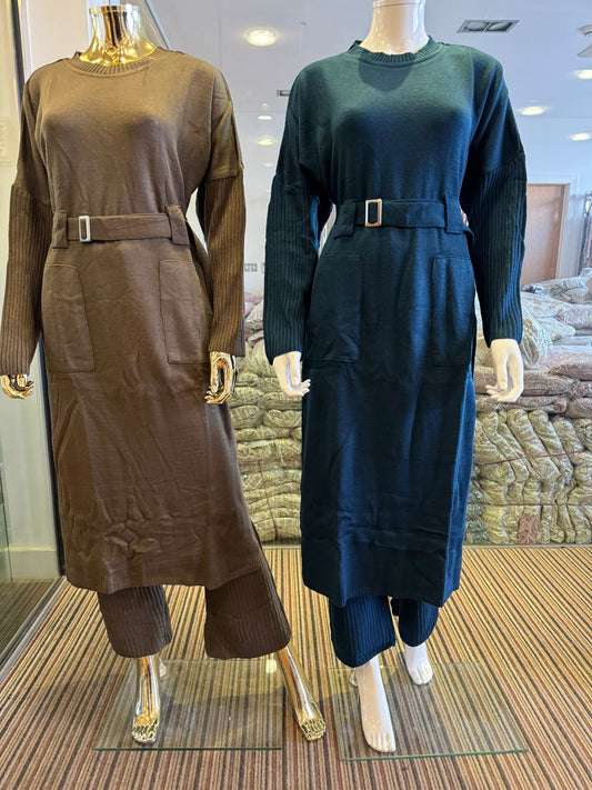 Belted long length knit Co ord Set | UMNAA