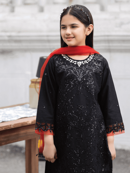 (BLACK) 3 Pc Mother & Daughter "Ivana" Festive Cotton Dress by Simrans