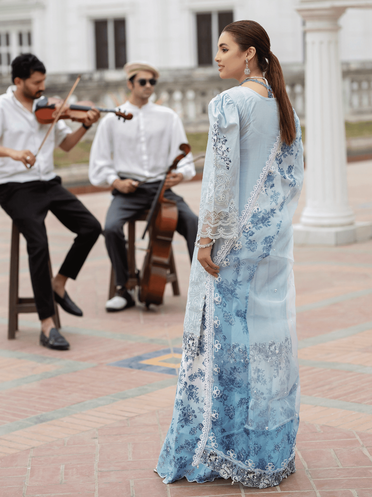 (ICE BLUE) 3 Pc Mother & Daughter "Ivana" Festive Cotton Dress by Simrans