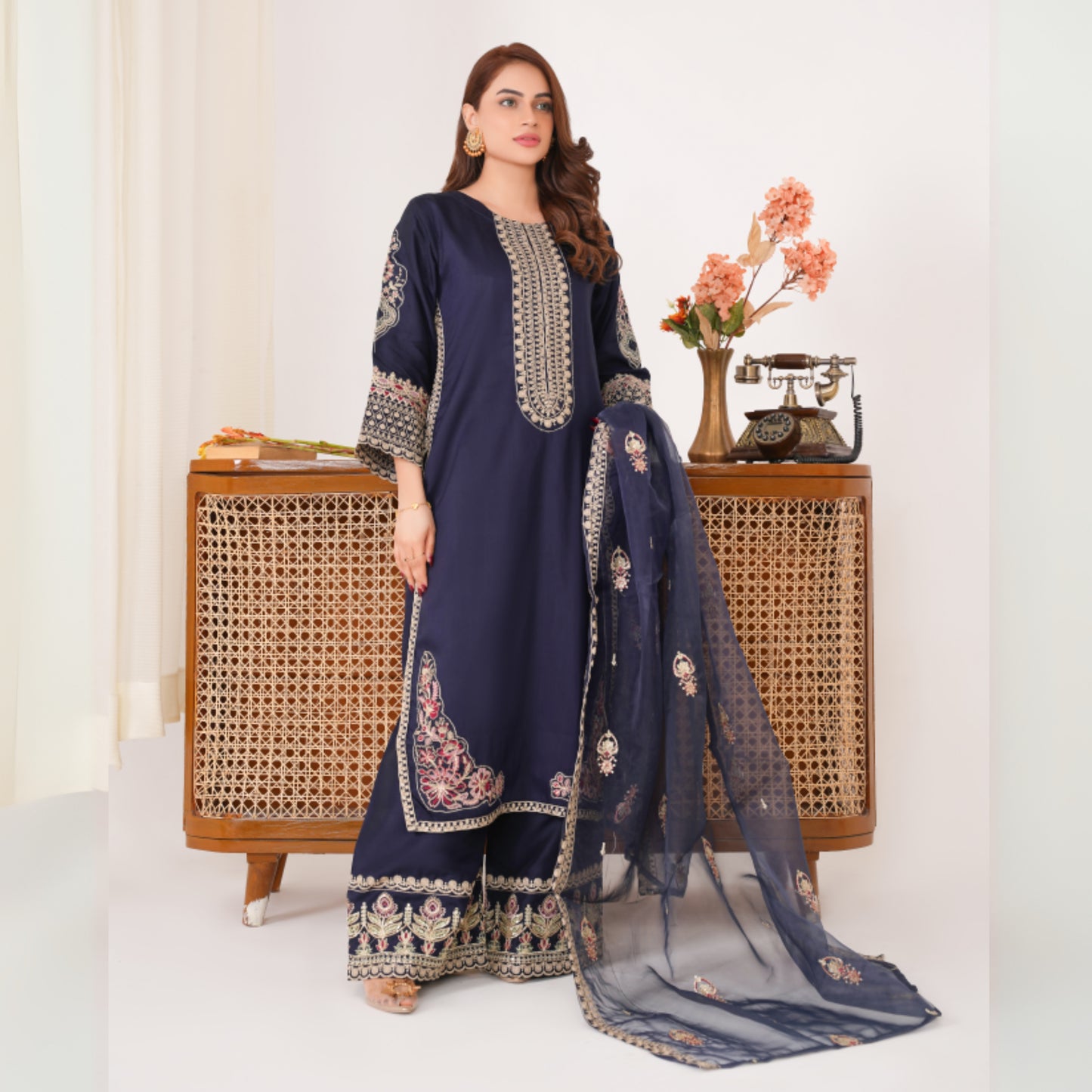 UA-63 Embroidered Viscose Linen 3 Pc Pakistani Dress | Ready to wear | UMNAA