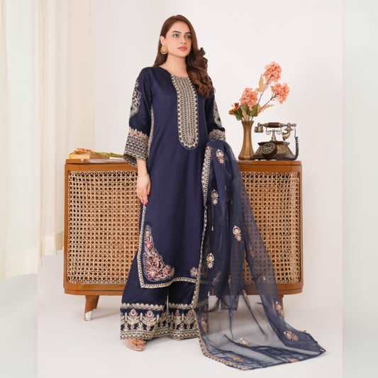 UA-63 Embroidered Viscose Linen 3 Pc Pakistani Dress | Ready to wear | UMNAA