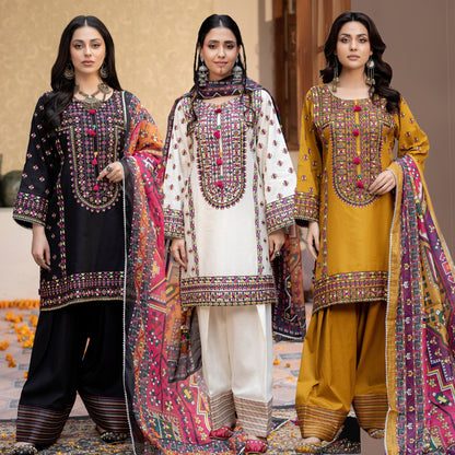 KC-1433 Embroidered Cambric Cotton Farshi Shalwar Kameez Ready to Wear 3 Pc - Karma Collection