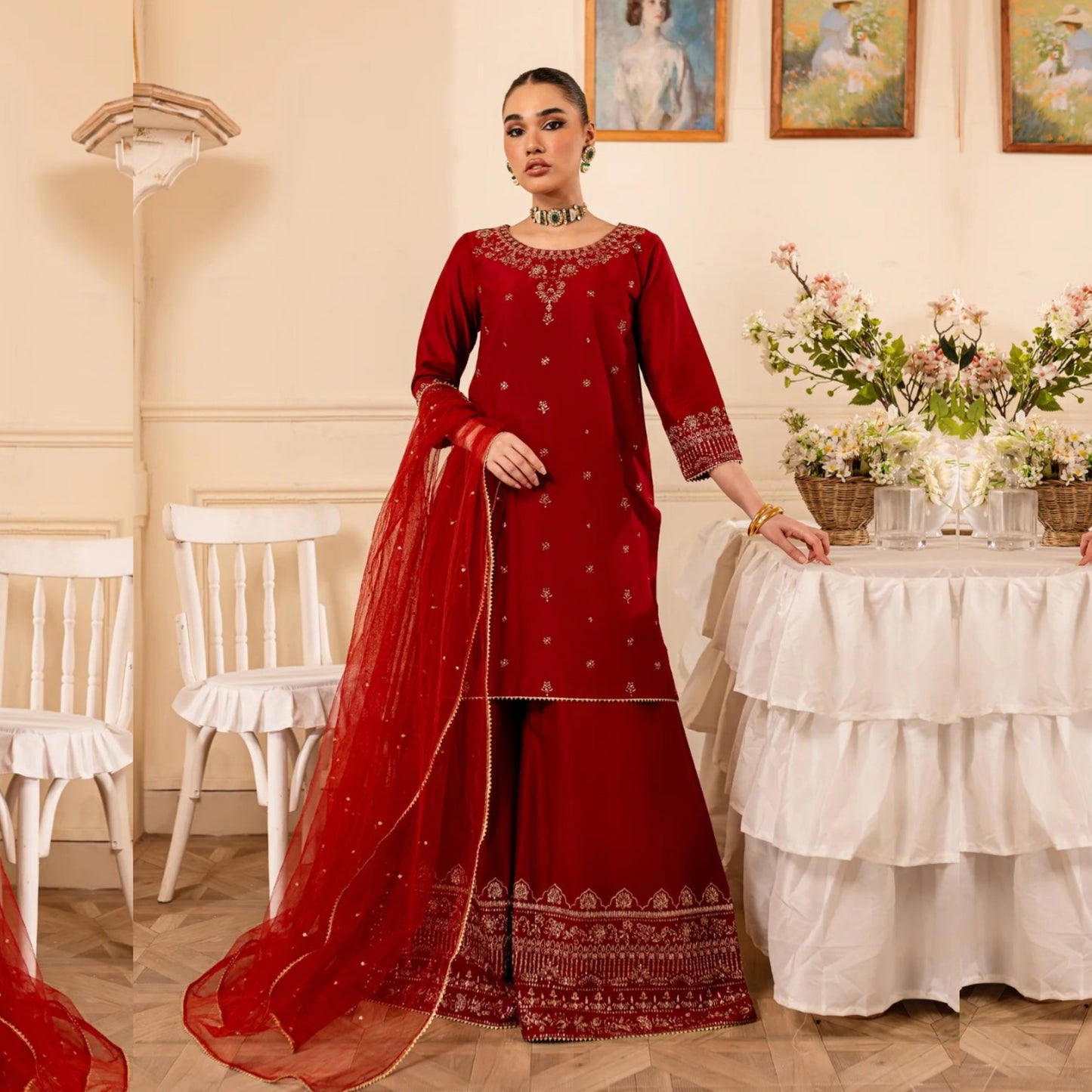 UA-70 (Maroon) 3 Pc Embroidered Cambric Cotton Collection  | Ready to Wear | UMNAA
