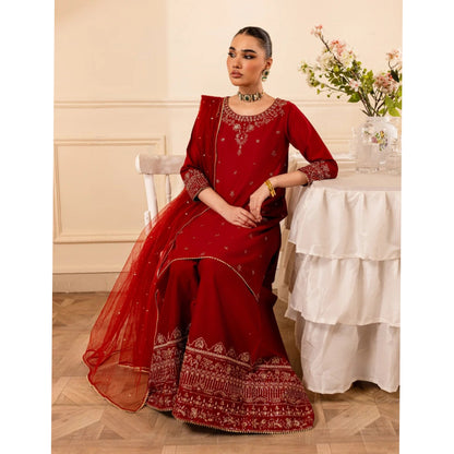 UA-70 (Maroon) 3 Pc Embroidered Cambric Cotton Collection  | Ready to Wear | UMNAA