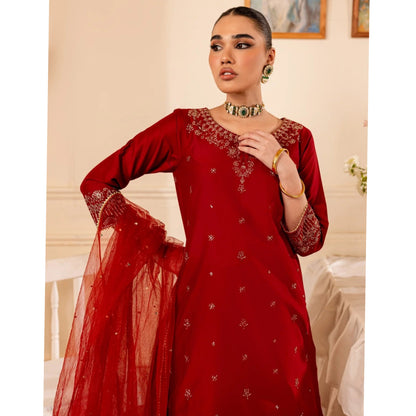 UA-70 (Maroon) 3 Pc Embroidered Cambric Cotton Collection  | Ready to Wear | UMNAA
