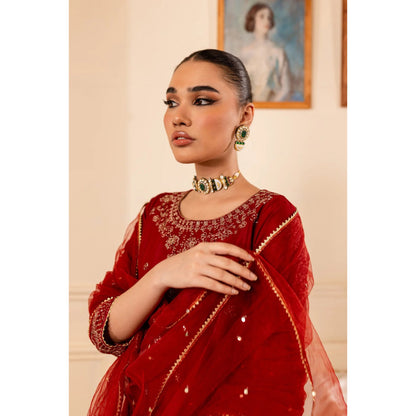 UA-70 (Maroon) 3 Pc Embroidered Cambric Cotton Collection  | Ready to Wear | UMNAA