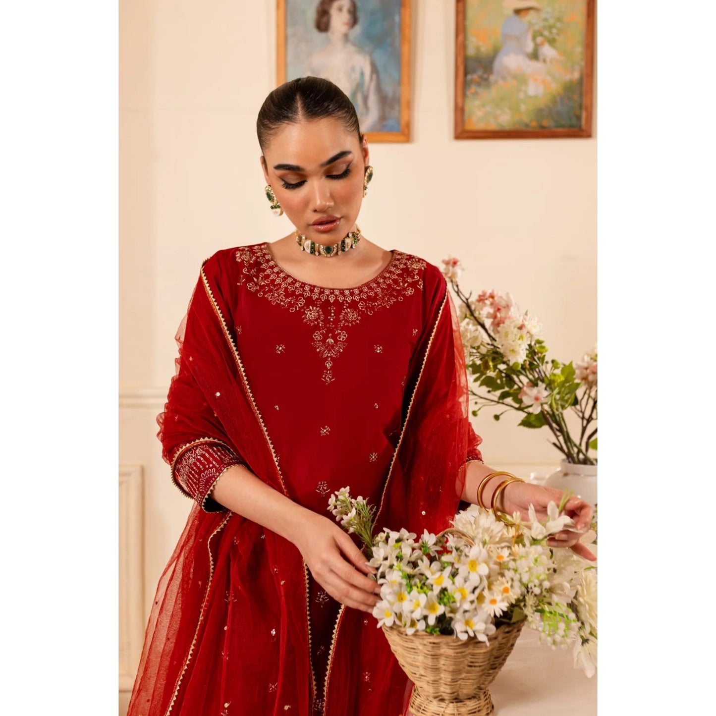 UA-70 (Maroon) 3 Pc Embroidered Cambric Cotton Collection  | Ready to Wear | UMNAA