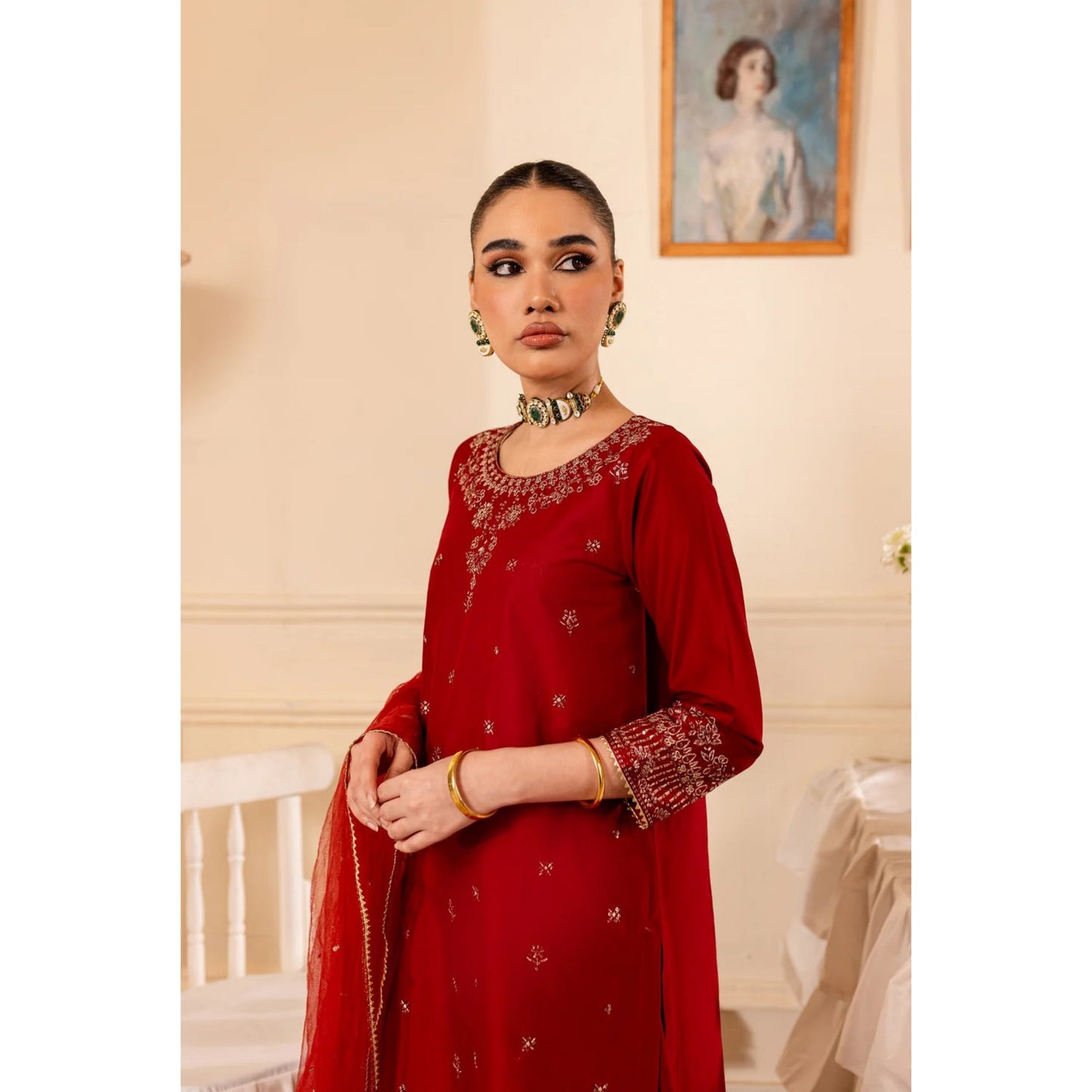 UA-70 (Maroon) 3 Pc Embroidered Cambric Cotton Collection  | Ready to Wear | UMNAA