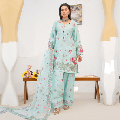 UA-76 (Sea Green) Embroidered Linen 3 Pc Pakistani Dress | Ready to wear | UMNAA