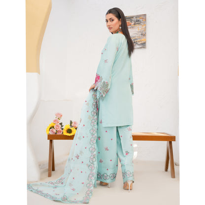 UA-76 (Sea Green) Embroidered Linen 3 Pc Pakistani Dress | Ready to wear | UMNAA