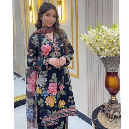 UA-77 Embroidered Self Jacquard Cotton with trending farshi shalwar 3 Pc Pakistani Dress | Ready to wear | UMNAA