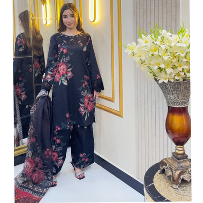 UA-77 Embroidered Self Jacquard Cotton with trending farshi shalwar 3 Pc Pakistani Dress | Ready to wear | UMNAA