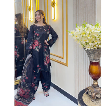UA-77 Embroidered Self Jacquard Cotton with trending farshi shalwar 3 Pc Pakistani Dress | Ready to wear | UMNAA
