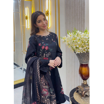 UA-77 Embroidered Self Jacquard Cotton with trending farshi shalwar 3 Pc Pakistani Dress | Ready to wear | UMNAA