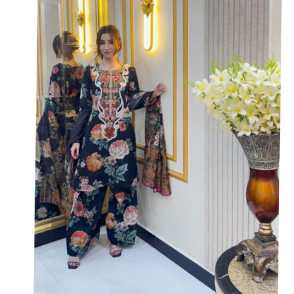 UA-77 Embroidered Self Jacquard Cotton with trending farshi shalwar 3 Pc Pakistani Dress | Ready to wear | UMNAA