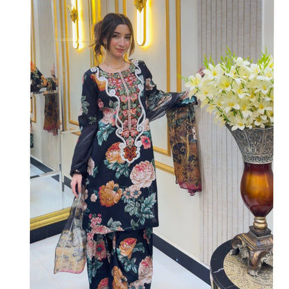 UA-77 Embroidered Self Jacquard Cotton with trending farshi shalwar 3 Pc Pakistani Dress | Ready to wear | UMNAA