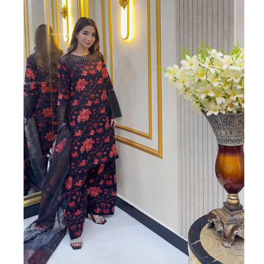 UA-77 Embroidered Self Jacquard Cotton with trending farshi shalwar 3 Pc Pakistani Dress | Ready to wear | UMNAA