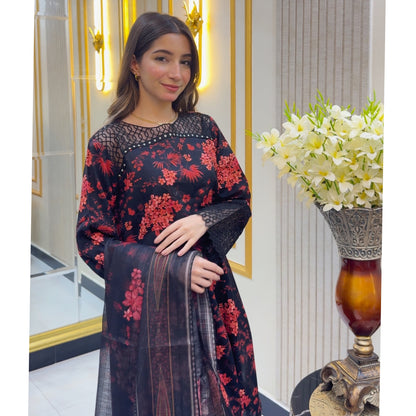 UA-77 Embroidered Self Jacquard Cotton with trending farshi shalwar 3 Pc Pakistani Dress | Ready to wear | UMNAA