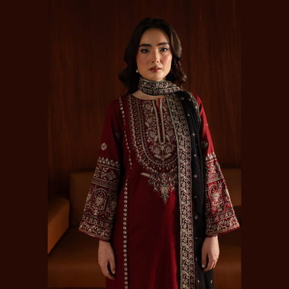UA-78 3 Pc Embroidered Cambric Cotton Collection  | Ready to Wear | UMNAA