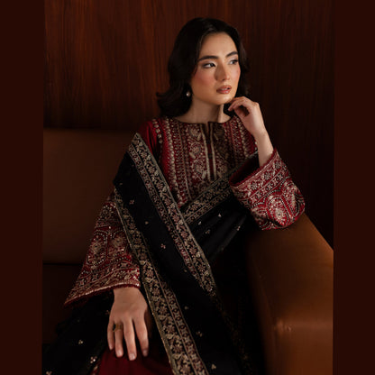 UA-78 3 Pc Embroidered Cambric Cotton Collection  | Ready to Wear | UMNAA
