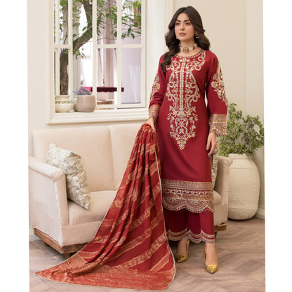 UA-84 (Maroon) Embroidered Cambric Cotton Ready to wear Dress | Umnaa