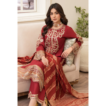 UA-84 (Maroon) Embroidered Cambric Cotton Ready to wear Dress | Umnaa