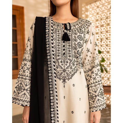 UA-87 (Cream) 3 Pc Embroidered Cambric Cotton Dress | Ready to Wear | Umnaa