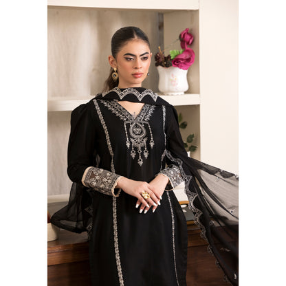 UA-88 (Black) 3 Pc Embroidered Luxury Cambric Cotton Dress | Ready to Wear | Umnaa