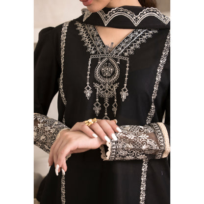 UA-88 (Black) 3 Pc Embroidered Luxury Cambric Cotton Dress | Ready to Wear | Umnaa