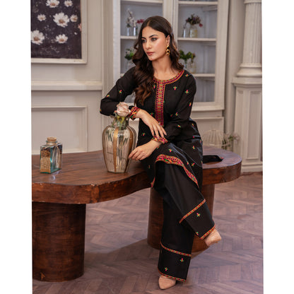 UA-90 (Black) Embroidered Cotton Co-Ords Set | Ready to Wear | Umnaa
